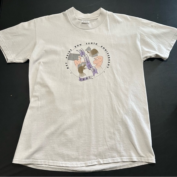 Vintage 1991 Gay Pride Run New York Shirt Lesbian Bi Trans Liberation Rare LARGE